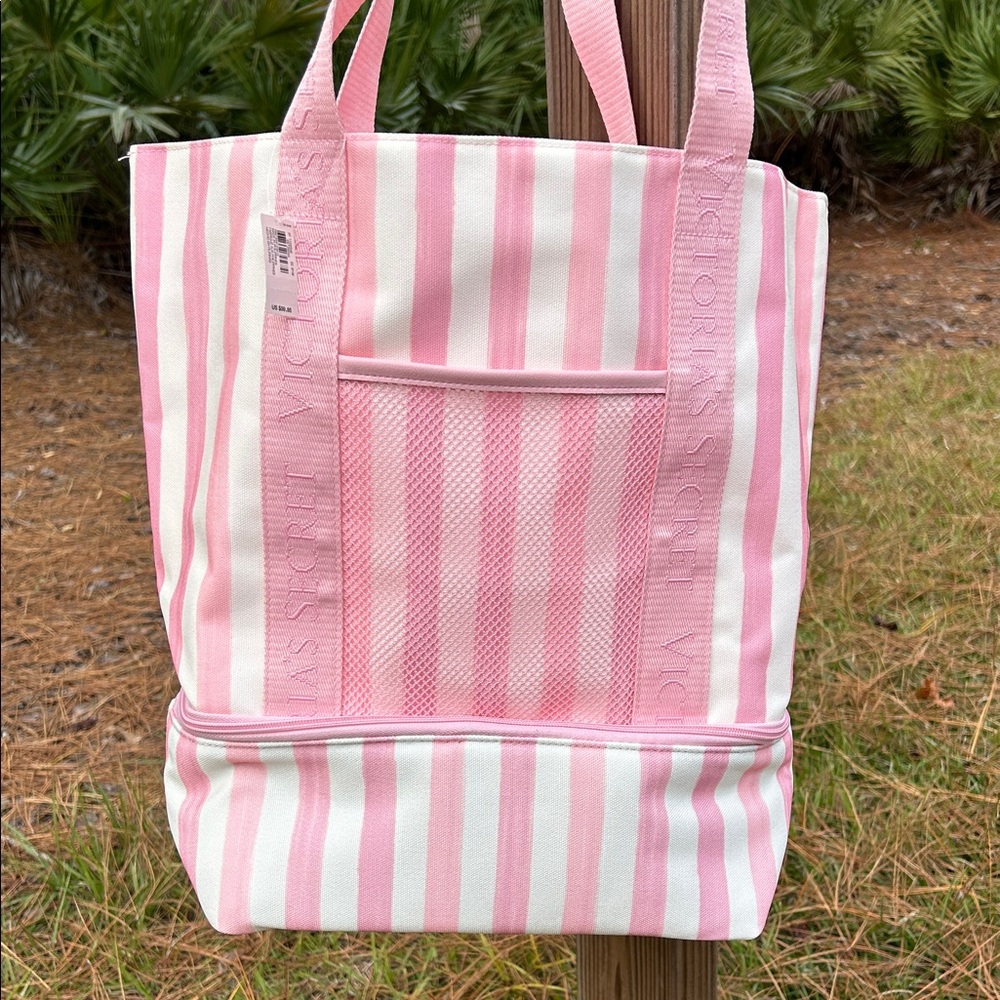 Victoria's Secret Pink Striped Cooler and Tote Bag In One! Beach Boat Travel NWT